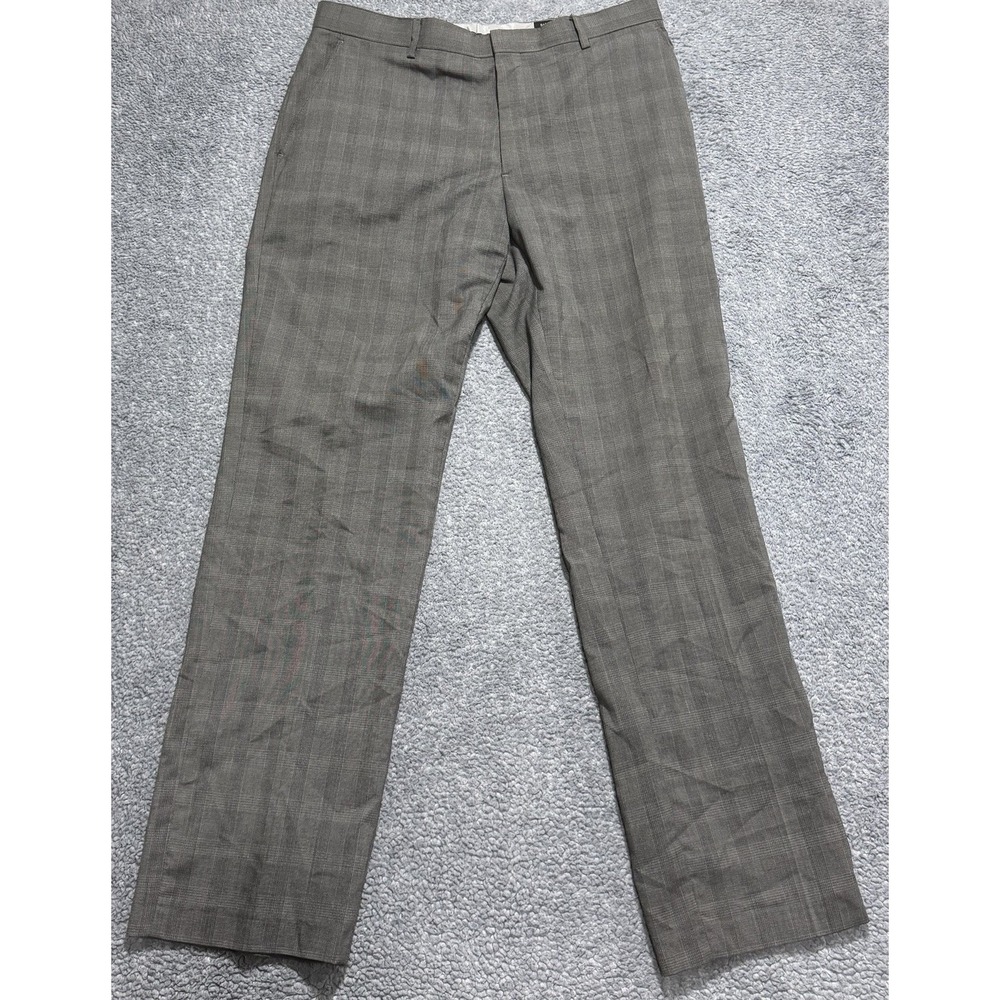 Banana Republic Men's Pants Heather Gray Glen Plaid Trousers Tailored Fit 34x32